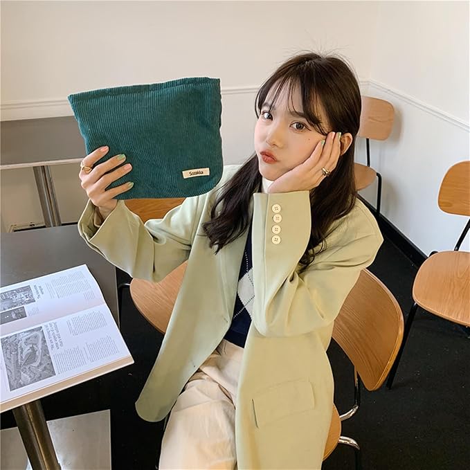 Cosmetic Bags for Women - Corduroy Cosmetic Bag Aesthetic Women Handbags Purses Smile Dots Makeup Organizer Storage Makeup Bag Girls Case Bags (Pure Dark green)
