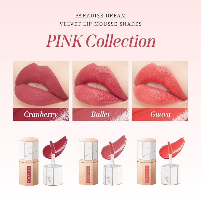DEARDAHLIA Paradise Dream Velvet Lip Mousse (Plush) - Vegan Soft-Matte Lip Tint with Lightweight, Buildable, Long-Lasting Color, Whipped Mousse Texture. Cruelty-Free. 0.21 Fl oz