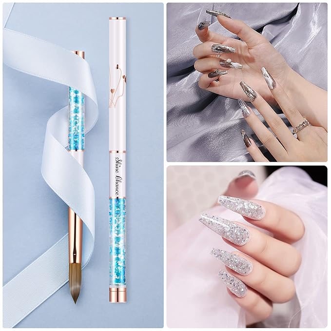 Acrylic Nail Brush Size 8, 100% Real Kolinsky Art Nail Brush for Acrylic Powder Application, Handmade Women Manicure Nail Extension Tool for Professional DIY Home Salon and Beginners