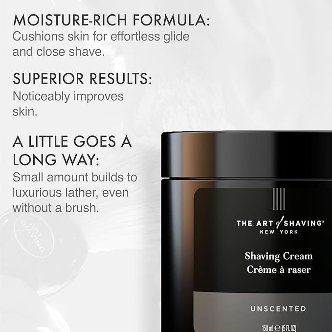 The Art of Shaving Unscented Shaving Cream for Men - Beard Care, Protects Against Irritation and Razor Burn, Clinically Tested for Sensitive Skin, 5 Fl Oz (Pack of 1)