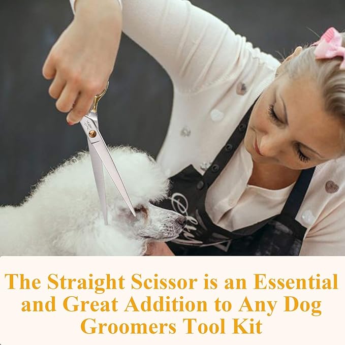 JASON 7.5" Dog Grooming Scissors Cats Trimming Shears Professional Pets Scissor Kit for Right Handed Groomers Gold Sharp Shear Christmas Gift