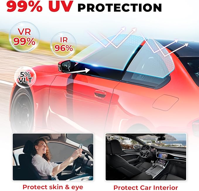 15% VLT Ceramic Car Window Tint Film (24In x100Ft), 99% UV & 96% IRR Blocks, 5-Layer Automotive Tints for Privacy Sun & Glare Protection Heat Blocking Scratch Resistant