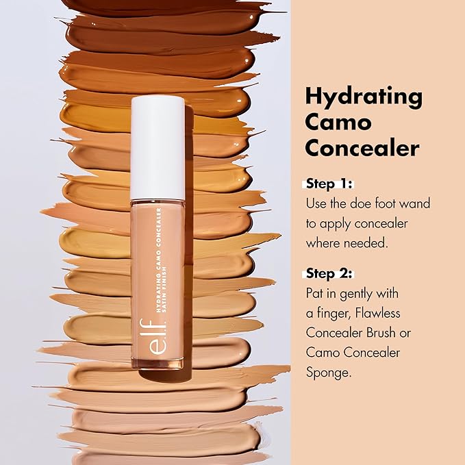 e.l.f. Hydrating Camo Concealer, Covers Blemishes & Under-Eye Circles, Full-Coverage & Delivers A Satin Finish, Vegan & Cruelty-Free, Tan Latte