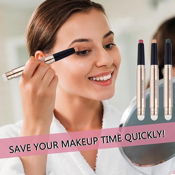 Champagne Eyeshadow Stick Makeup, Highlighter Matte Cream Eye Shadow Pencil, Waterproof Hypoallergenic Long Lasting Crayon, Glitter Primer Palette Shimmer Eyeliner Pen wiht Soft Brush