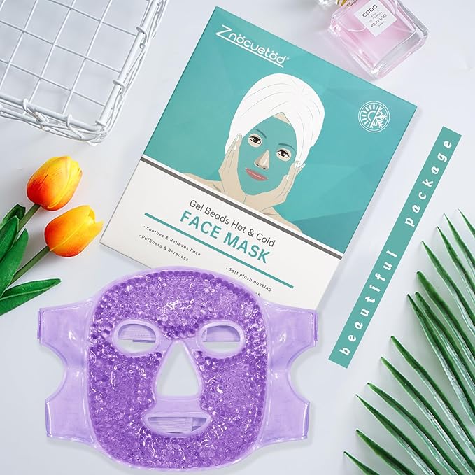 ZNÖCUETÖD Face Eye Mask Ice Pack for Reducing Puffiness, Bags Under Eyes, Puffy Dark Circles, Migraine,Hot/Cold Pack with Soft Plush Backing (Purple #22)