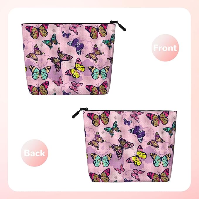 MOLAIGIN Pink Butterfly Butterflies Cosmetic Bag For Women, Travel Makeup Bag, Toiletry Zipper Bag, Large Capacity Aesthetic Cases