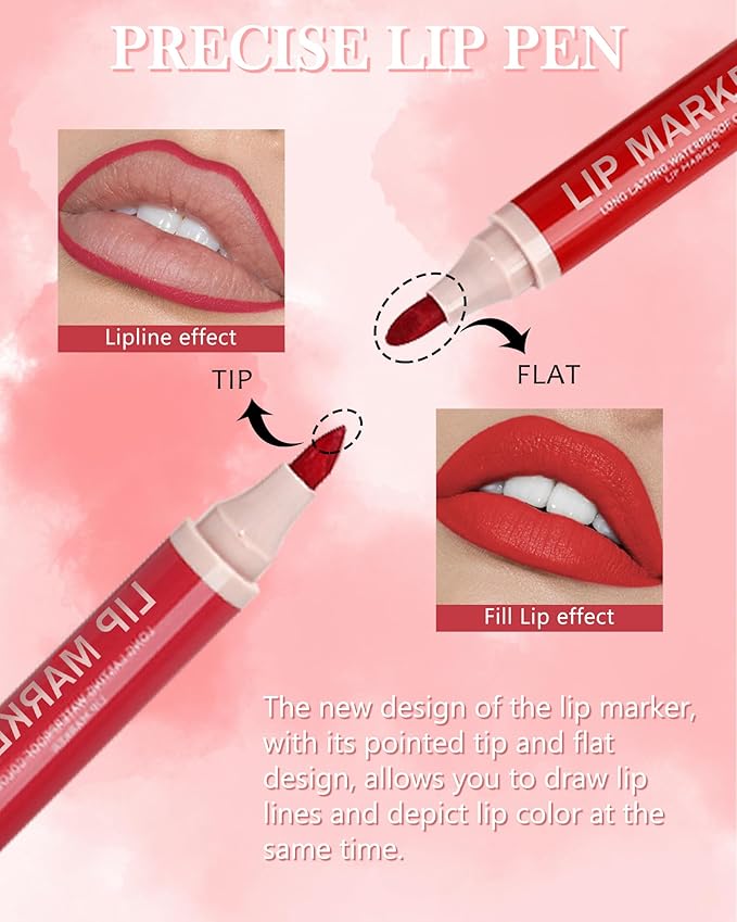 Lip Stain Makeup Pen-1Pcs Ruby Red Hydrating Lip Stain Liquid Lip Liner Pencil, Matte Color Longlasting Waterproof Natural Finish,Precise Chisel Tip Smooth,Christmas Makeup Gift for Women-04