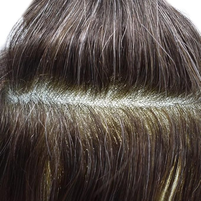 FACE MIRACLE Hair System for Men French Lace Mens Toupee Human Hair Replacement System Lace with PU Toupee for Man 6"X8" #330 3# DARK BROWN WITH 30% SYNTHETIC GREY