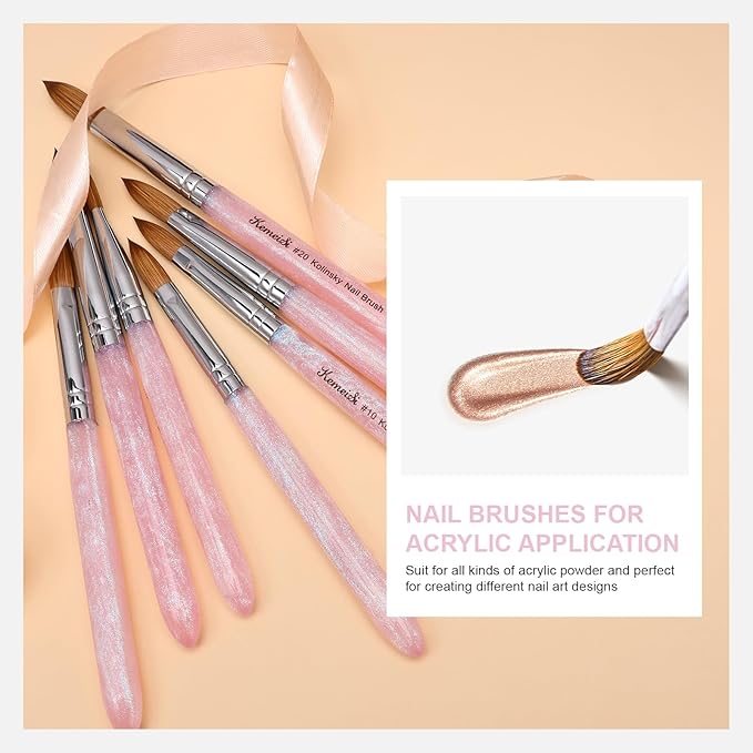 Acrylic Nail Brush Size #20, 100% Pure Kolinsky Nail Art Brushes for Acrylic Application, Sturdy Starry Handle Oval Shaped Nail Design Tools for Professional Manicure DIY, Pink