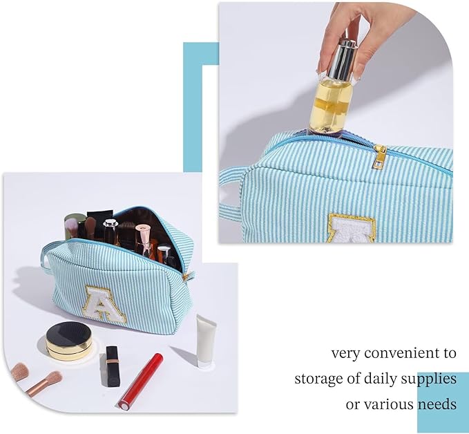 YOOLIFE Gifts for Friends - Personalized Best Friend Birthday Gifts for Women Her Friend Friendship, Sister Gifts from Sister, Personalized Monogram Initial Blue Makeup Bag Cosmetic Toiletry Bag F