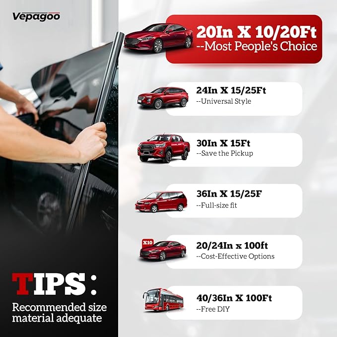 Vepagoo 35% VLT Ceramic Car Window Tint Film (30" x 15FT) - Heat & Glare Reduction, Blocks UV & IR Rays, Scratch Resistant, Privacy Tint Fit for Sedan SUV Pickup Truck