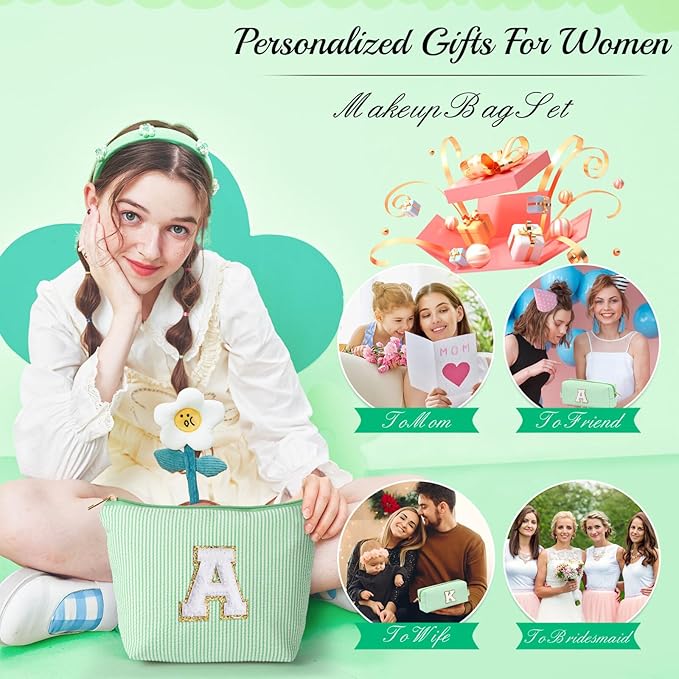 YOOLIFE Gifts for Women Her, Makeup Bag Make Up Bag Pouch Cosmetics Organizer Bag Cute Makeup Bag Skincare Bag Personalized Best Friend Wife Birthday Gift Graduate Gifts for Her V