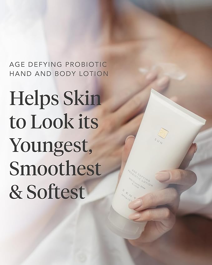 Zents Age-Defying Probiotic Body & Hand Lotion (Sun) | Moisturizing Lotion with Hyaluronic Acid & Organic Shea Butter | Nourishes & Hydrates Skin | 6.4 fl oz
