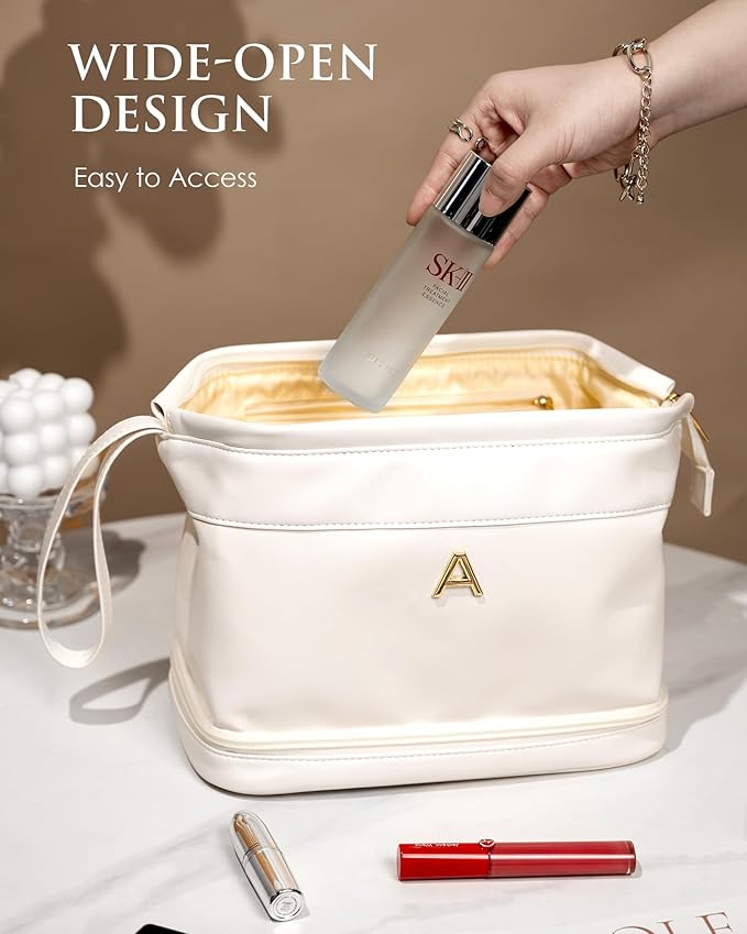 Bridal Shower Gifts, Cosmetic Bags for Women, Initial Makeup Bag, Women Gifts,Beach Bag Essentials Cosmetic Bag with Makeup Brush Organizer, Toiletry Bag Mothers Gifts