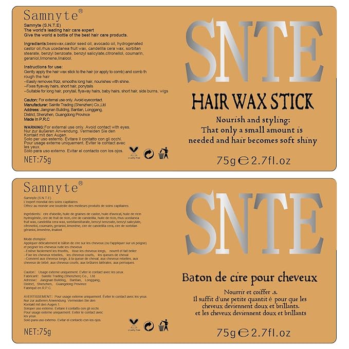 Samnyte Wax Stick for Hair & Styling Combs 4Pcs, Wigs Slick Edge Control, Teasing Brush Loose Hair, Rat Tail Separation, Finishing Flyaways, 4.58 Ounce, 4