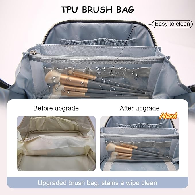 BOYATU Travel Makeup Bag Cosmetic Bags for Women: 3 Sets Large Capacity Make up Bag - Portable Toiletry Bags with Handle for Women(F-4-Dark Blue)