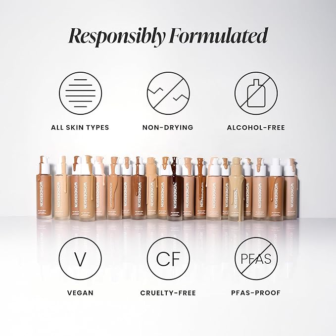 Wonderskin Hyper-Bond Serum Foundation – Waterproof, Transfer-Proof, 24HR Longwear Face Makeup with Niacinamide & Hyaluronic Acid – Lightweight, Natural Finish, Vegan & Cruelty-Free (Afterglow)