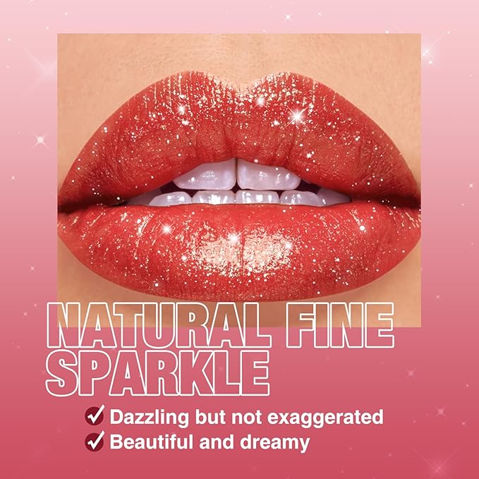 Jolilab Sparkling Lip Gloss, Long Lasting Waterproof Moisturizer Lip Balm Glitter Shimmer Metallic Lipstick, Diamond Shiny Bold Glow Goth Lipstick for Women Girls, Non-sticky (1, 03#)