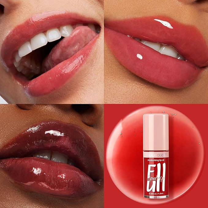 Anglicolor 2PC Lip Oil and Metallic Glitter Pink Lipstick,Natural Lip Plumper,Fruit Flavoured Lip Oil,For Dry Lip's Moisturizing Hydrating,Vegan & Cruelty-free (05 Athena+15)