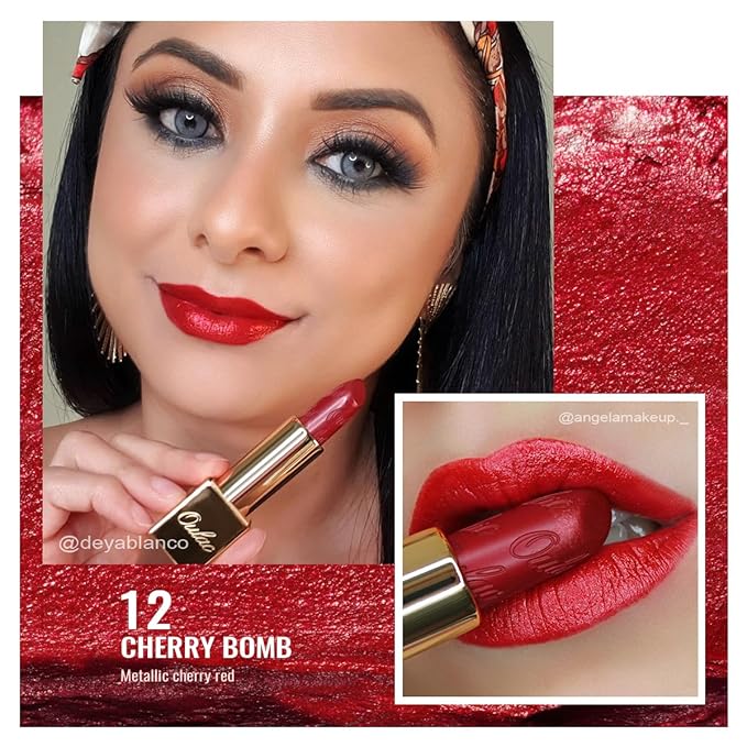 Oulac Metallic Red Lipstick Set 3PCS High Impact Lipcolor with Moisturizing Formula, Vegan Beauty, Full-Coverage Lip Color, Gift Lipstick for Women, 4.3g X 3PCS, 12+GM05+GM13