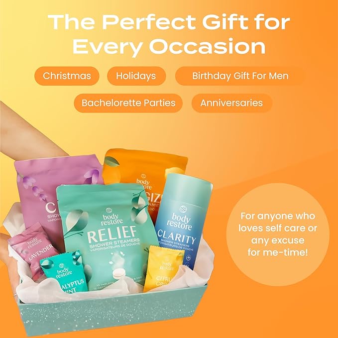 Body Restore Shower Steamers Aromatherapy 15 Pack - Christmas Stocking Stuffers for Men, Birthday Gifts for Women, White Elephant, Relaxation, Self Care - Citrus