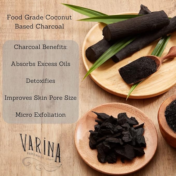 Organic Lemongrass Soap - Charcoal Bar - Gentle Cleansing for Sensitive Skin Citrus Herbal - 3 Pack - Natural Soap