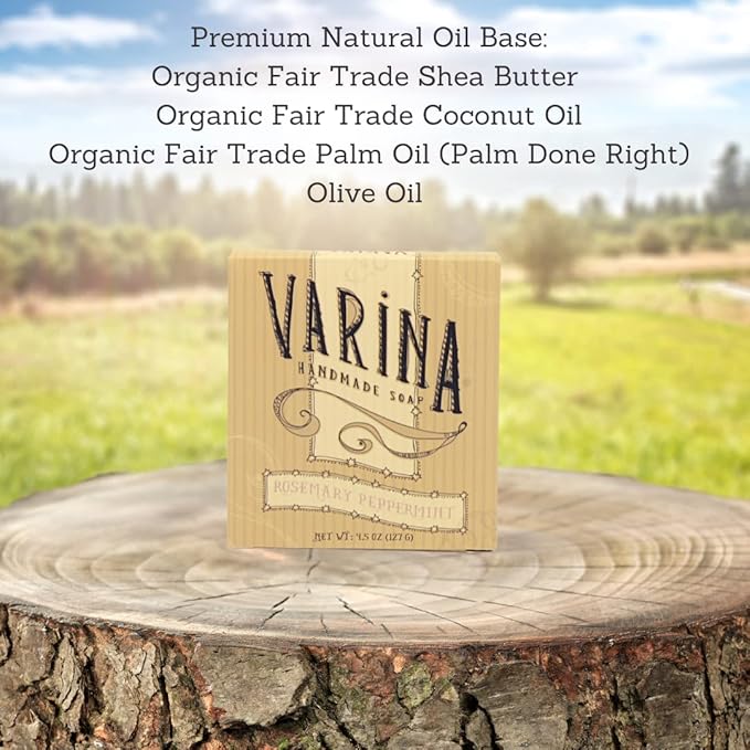 Organic Rosemary Peppermint Bar Soap - Gentle Cleansing for Sensitive Skin, Herbal and Mint - 3 Pack