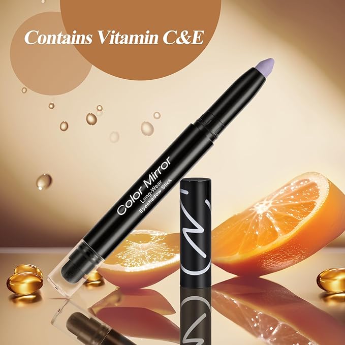 Cream Waterproof Hypoallergenic Eyeshadow Stick, long wear Metallic Glitter Matte Eye Shadow Pencil With Makeup Brush, Eye Brightener, 40 Periwinkle Matte