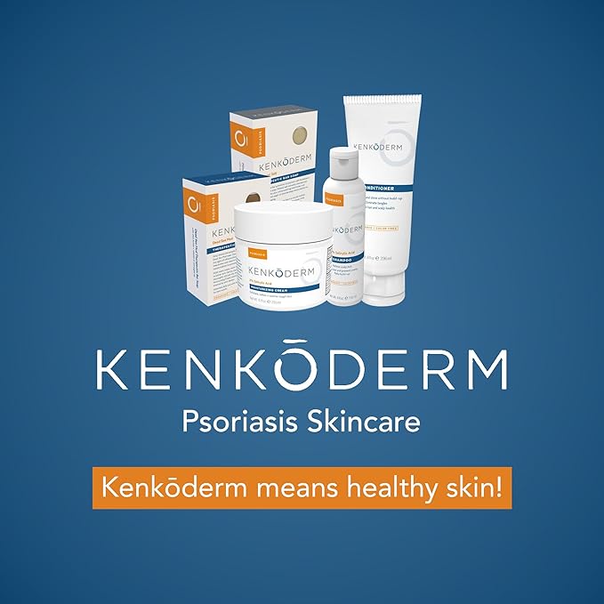 Kenkoderm Psoriasis Cream - Natural Moisturizing Face & Body Lotion with 2 Percent Salicylic Acid - Renewing Topical Formula for Dry & Sensitive Skin, Fragrance & Color Free, 10 oz., Pack of 4 Jars