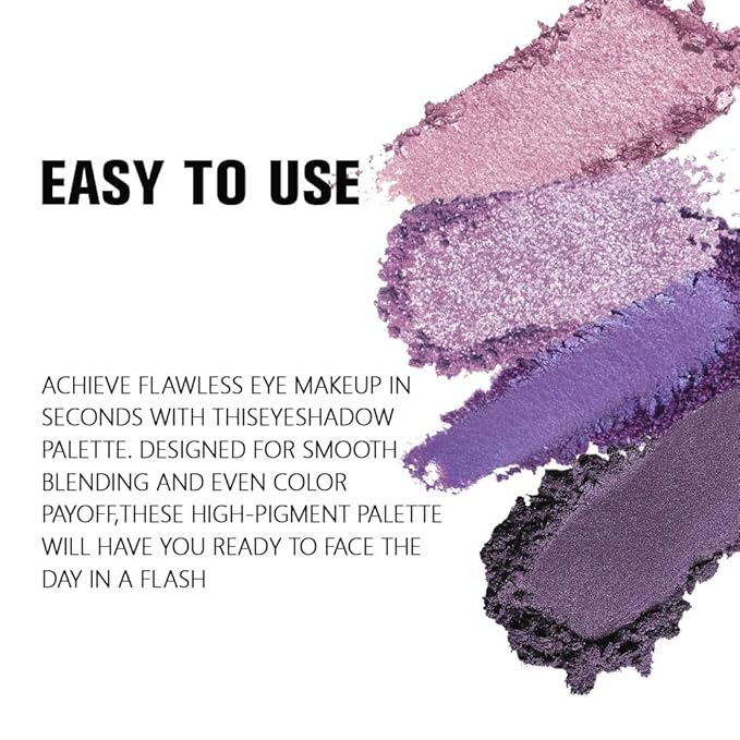 evpct Eyeshadow Quad Palette, Nude Pink Orchid Lavender Dark Purple Glitter Shimmer Metallic Matte High Pigment Eye Shadow Palette Makeup for older Women, Smudge Proof, Vegan Cruelty-free, Seductive
