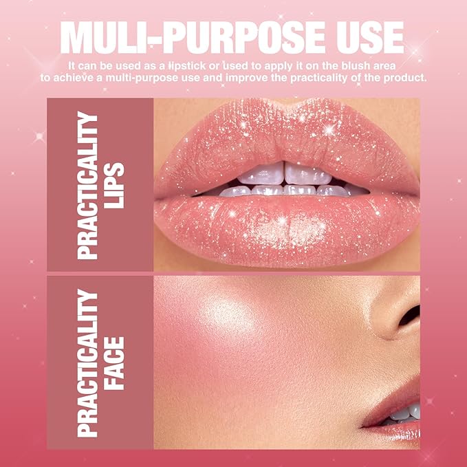 Jolilab 2 Pcs Sparkling Lipstick Lip Gloss Long Lasting Waterproof Moisturizer Lip Balm Glitter Shimmer Metallic, Diamond Shiny Bold Glow Goth Lipstick for Women Girls, Non-sticky