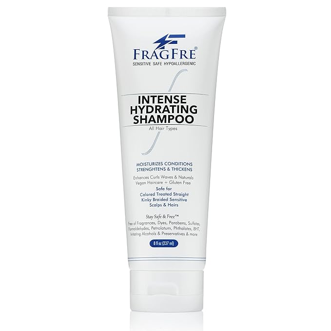 Intense Hydrating Shampoo 8 oz - Fragrance Free Hypoallergenic Sulfate Free Moisturizing Shampoo - Safe on Colors and Sensitive Scalps - Strenghtens Dry Hairs - Vegan Gluten Free Cruelty Free