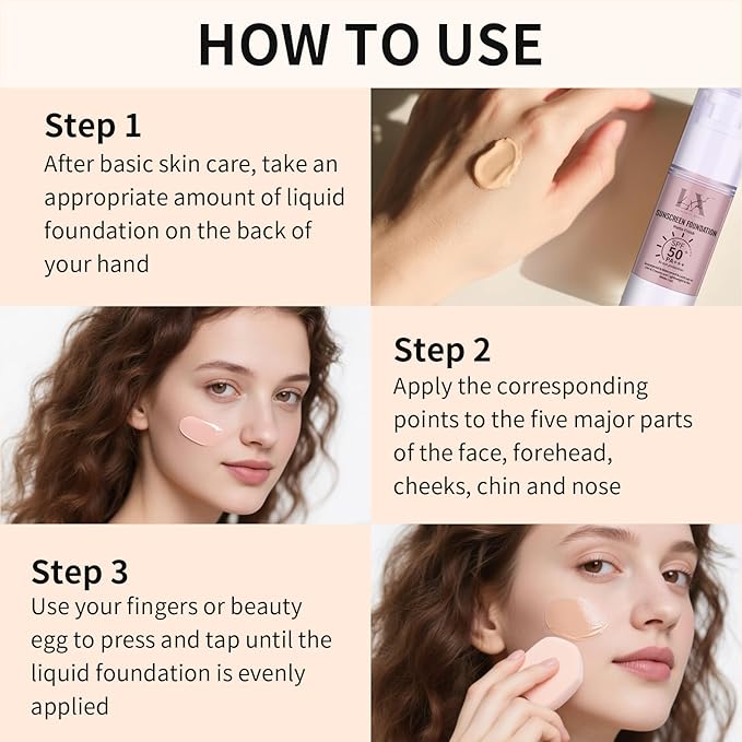 Tinted Face Sunscreen - Waterproof & Lightweight Liquid Foundation with SPF 50++, 3-in-1 Full Coverage Foundation Smooths & Blurs Pores, 101 Light
