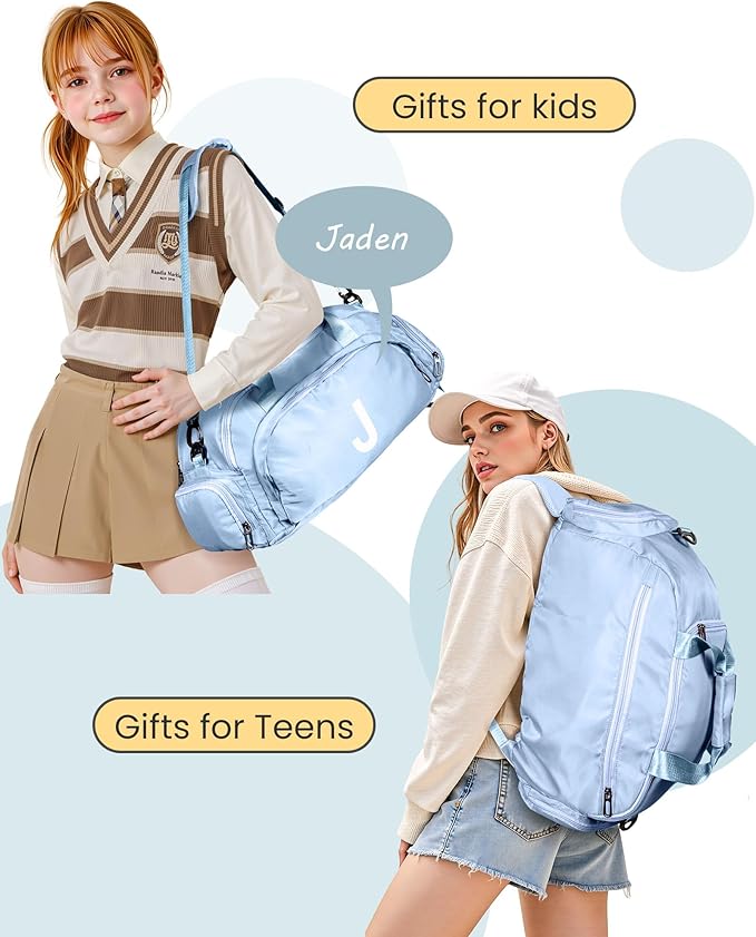Daughter Birthday Gift, Initial Gym Bags with Shoe Compartment, Dance Bag for Girls, Monogram Kid Overnight Bags, Tween Girl Gifts Trendy Stuff-Carry on Travel Duffel (Letter G)