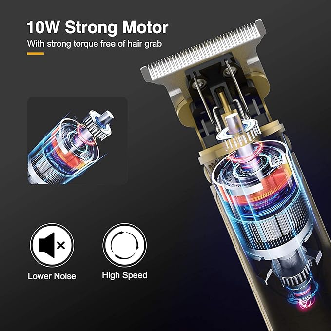Professional Hair Clippers for Men Electric Haircut Kit Hair Trimmer Grooming Waterproof Rechargeable Close Cutting T Blade Trimmer USB Rechargeable Clippers for Hair Cutting (LED-Vintage Gold)
