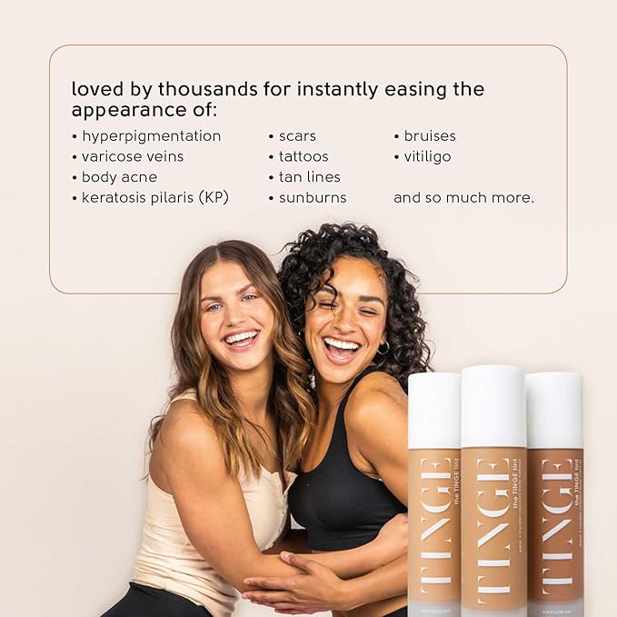 Tinge Tint Body Makeup, Water and Transfer Resistant Up to 48 Hours, Buildable Medium Coverage Body Foundation or Bronzer with Amino Acids, Tattoo Cover Up Makeup, 3.38 FL Oz - Tan Cool