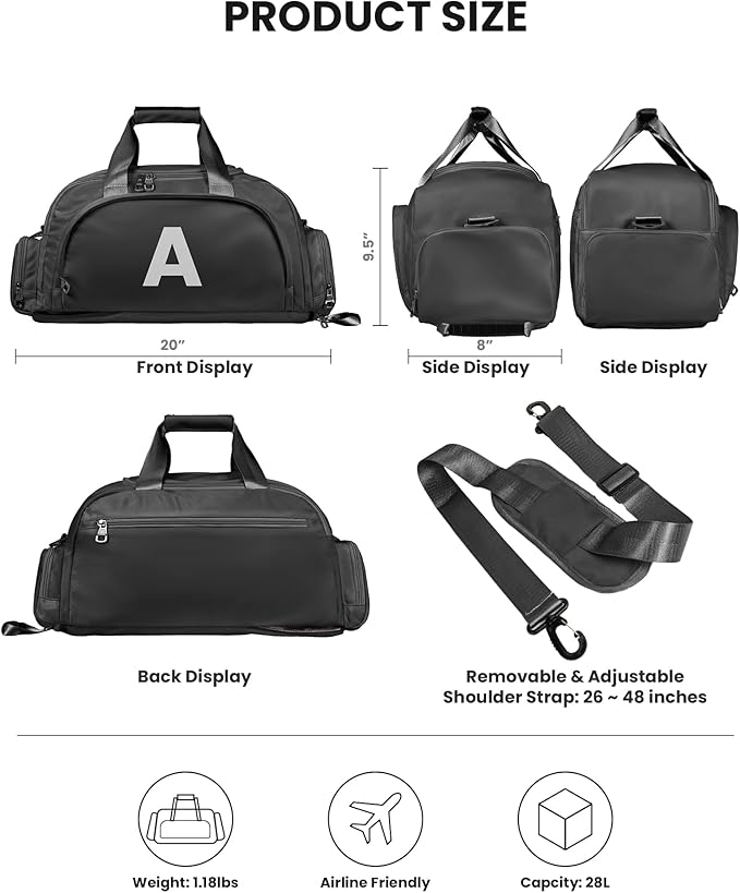13 14 15 16 17 18 Year Old Boys Birthday Gifts, Initial Gym Bags with Shoe Compartment, Dance Bag for Girls, Monogram Kid Overnight Bags, Stocking Stuffers for Teen Girl (Letter S)