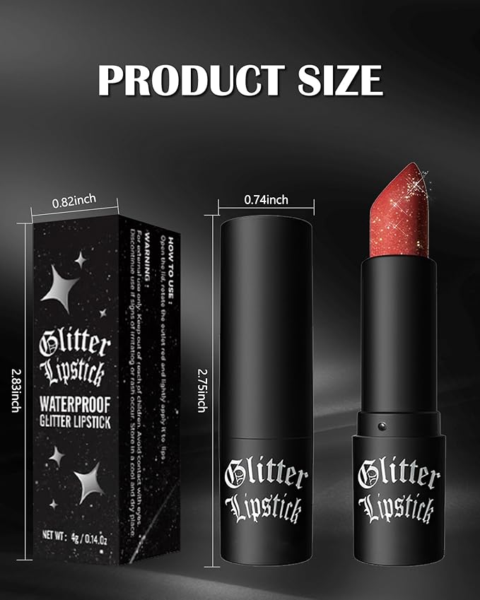 Diamond Glitter Matte Lipstick, Gothic Shiny Lip Gloss, Wine Red Sparkling High Pigment Longlasting Waterproof Smudgeproof Non-Stick Lipstick, Bold Shimmer Lip Blam for Women Lip Makeup-07