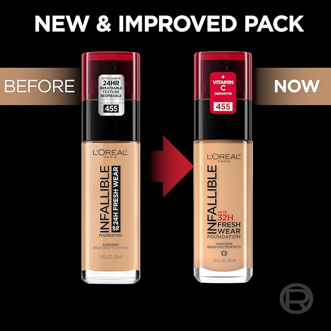 L'Oreal Paris Makeup Infallible Up to 32 Hour Fresh Wear Lightweight Foundation, 485 Golden Sun, 1 Fl Oz, Packaging May Vary