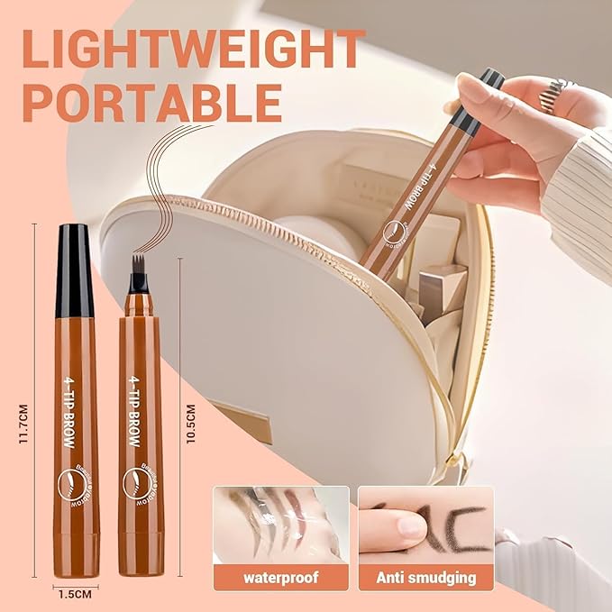 Microblading Eyebrow Pen, Waterproof Four-tip Beard and Eyebrow Pen, Liquid Eyebrow Pencil, Long-Lasting Natural Magic Eyebrow Makeup Fine Stroke Contouring Pencil (Black)