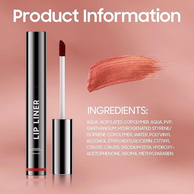 OETUIOW Lip Stain Long Lasting & Waterproof Lip Liner, Non-Stick Cup Highly Pigmented Natural Finish, Lip Gloss for All-Day Color Hold (Black)