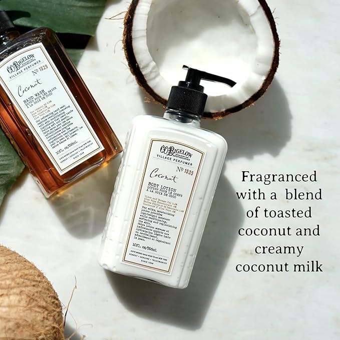 C.O. Bigelow Coconut Body Lotion, Village Perfumer Moisturizing Body Lotion with Aloe Vera, Borage Oil & Olive Oil, 10 Fl Oz