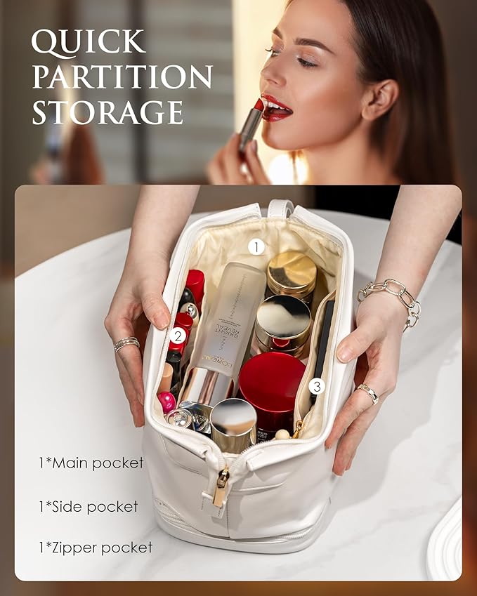 Bridal Party Gifts-Initial Large Makeup Bag, Personalized Double Layer Cosmetic Bag with Makeup Brush Organizer, Travel Toiletry Bag Graduation Gift Bridesmaid Gifts Kids Easter Gift