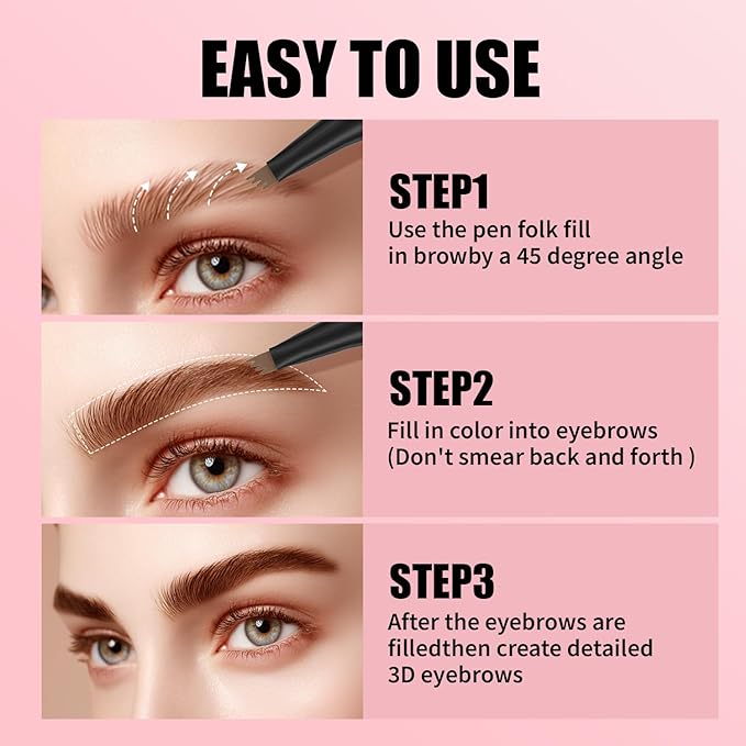 QIC Microblading Eyebrow Pen,Eyebrow Pencils for Women with 4-Fork-Tip, Waterproof Eye Brow Pencil Natural Hair-Like And Long-Lasting (Light Brown)