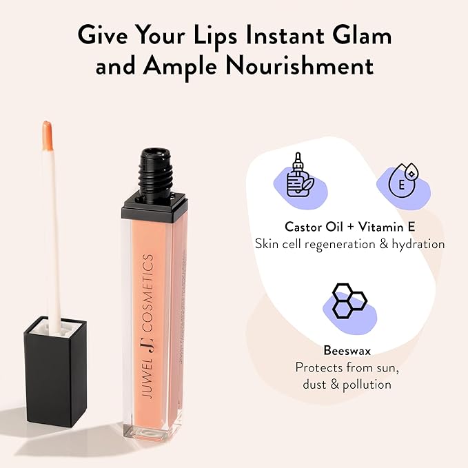 Juwel Cosmetics Luminizing Lip Gloss – Hydrating & Moisturizing for Dry Lips with Beeswax, Castor Oil & Vitamin E, Smooth Finish Tinted Lip Gloss for Women, Vegan, Allure
