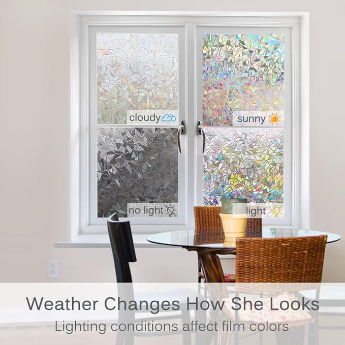 Volcanics Window Privacy Film Static Window Clings Vinyl 3D Window Decals Window Stickers Rainbow Window Film for Glass Door Home Heat Control Anti UV 17.5 x 118 Inches