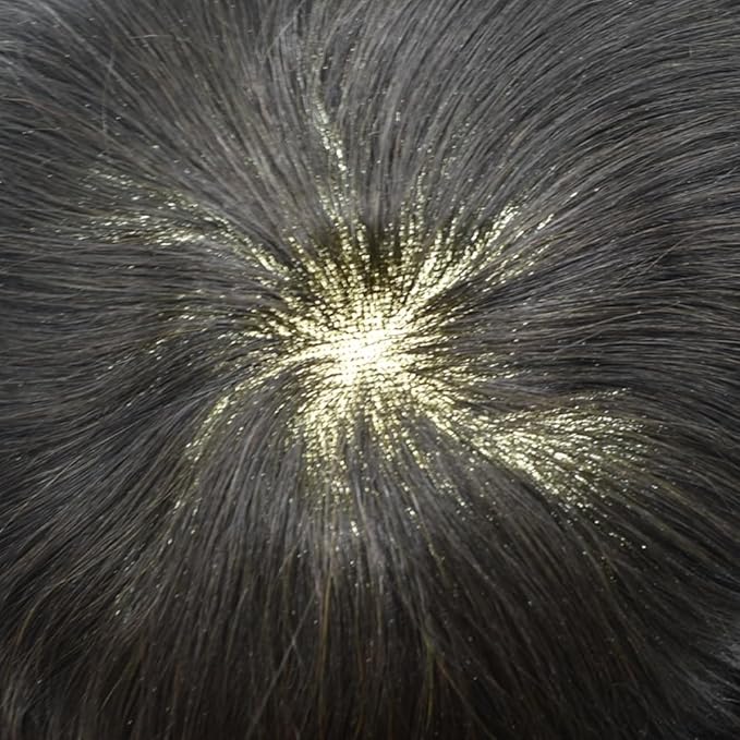 Toupee for Men French Lace Center Human Hair Replacement Systems Transparent Lace Center Hair Piece Mens Toupee Hair Units for Man 8"X10" #1B10 1B# OFF BLACK WITH 10% SYNTHETIC GREY