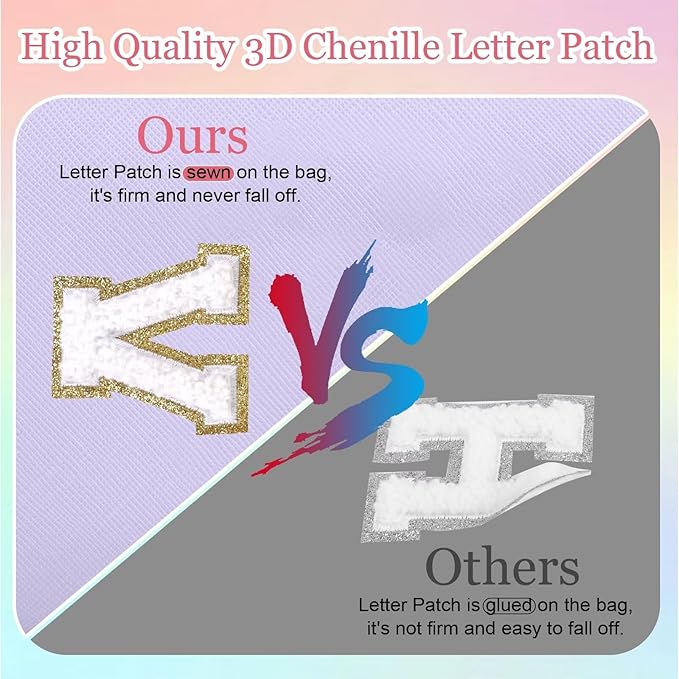 Small Personalized Letter Makeup Bag, Cute PU Leather Chenille Letters Cosmetic Bag Travel Makeup Pouch, Preppy Travel Organizer Zipper Pouch for Women&Girls（Purple-G）