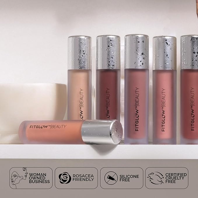 FITGLOW Beauty Lip Colour Serum | Hydrating Lip Gloss | Plumping Anti-Aging Lip Treatment | Natural Shine with Pomegranate Sterols & Collagen | Buildable Color for Dry Chapped Lips | Rosé- 10g