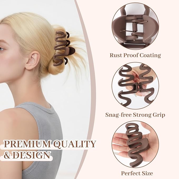 Matte Non-Slip Large Hair Clips for Women 8-Pack (Eight Unique Colors), Durable Claw Clips for Women/Girls | Gift-Ready Neutral Hair Accessories for Daily & Special Occasions